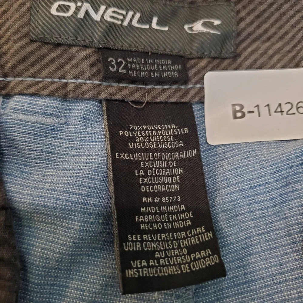 O'Neill Men Shorts 32 Blue Chino Pockets High Rise‎ Polyester Logo 9 in Inseam